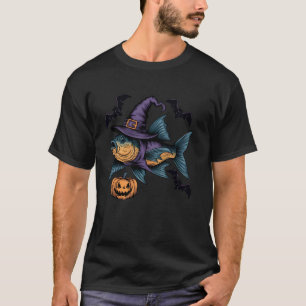 Pumpkin Bat Witch Costume Flying Fish Halloween T-Shirt