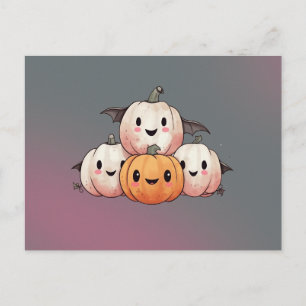 Pumpkin Bats Green and Purple Ombre Halloween Holiday Postcard