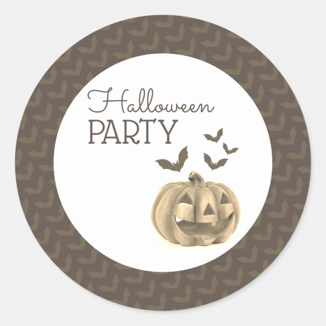 Pumpkin & Bats, Halloween Party Classic Round Sticker (Front)