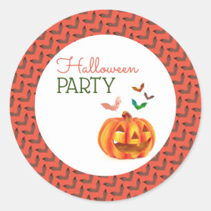 Pumpkin & Bats, Halloween Party Classic Round Sticker