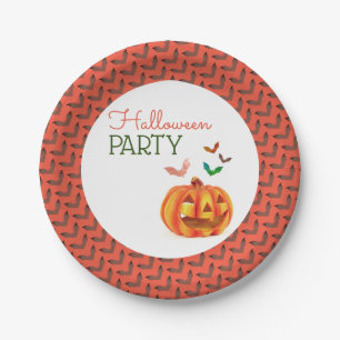 Pumpkin & Bats, Halloween Party Paper Plate