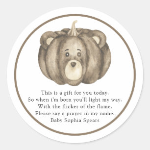 Pumpkin bear baby shower - Prayer candle label