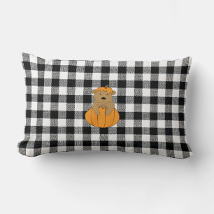 Pumpkin Bear Check Pattern Farmhouse Pillow