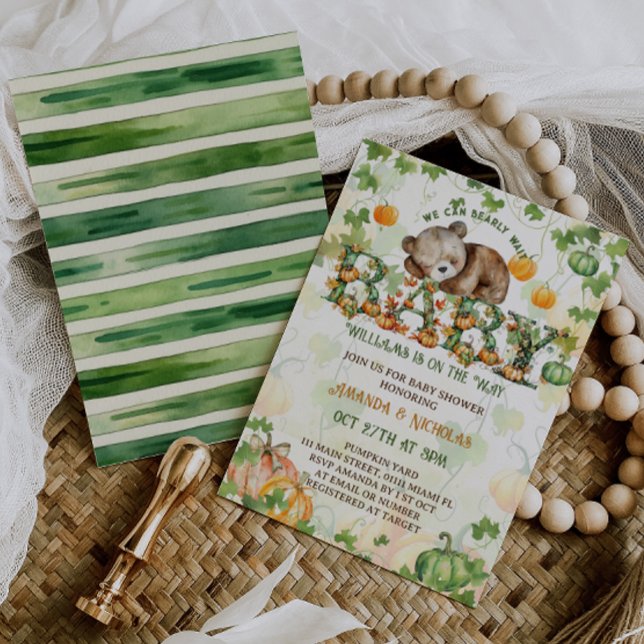 Pumpkin Bearly Wait Baby Shower Invitation (Creator Uploaded)