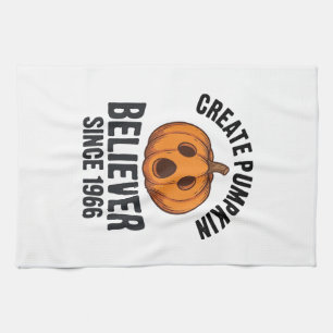 Pumpkin Believer Since 1966 Vintage Halloween Desi Tea Towel