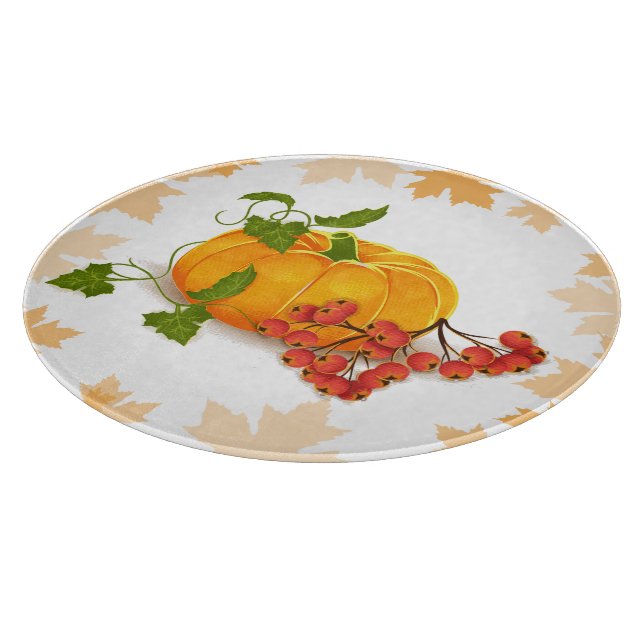 Pumpkin, berries and leaves fall Thanksgiving Cutting Board (Corner)