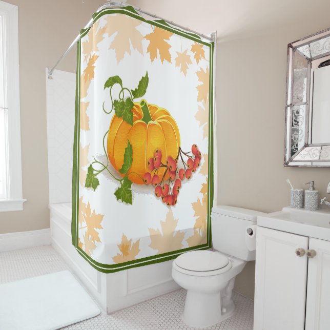 Pumpkin, berries and leaves fall Thanksgiving Shower Curtain (In Situ)