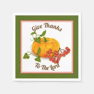 Pumpkin, berries, green leaves fall Thanksgiving Napkin