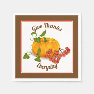 Pumpkin, berries, leaves brown fall Thanksgiving Napkin