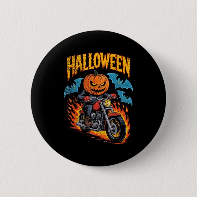 Pumpkin Biker Riding A Motorcycle Halloween Costum 6 Cm Round Badge (Front)