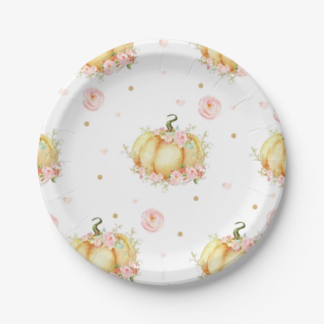 Pumpkin Birthday Baby Shower Birthday Paper Plates (Front)