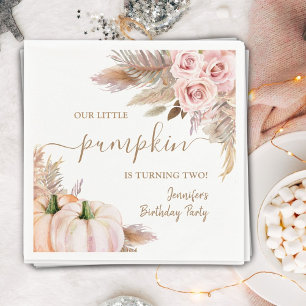 Pumpkin Birthday Boho Fall  Pink Autumn Girl Napkin