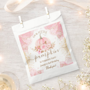 Pumpkin Birthday Girl Pink Gold Elegant Fall Favour Bags