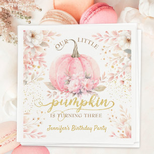 Pumpkin Birthday Girl Pink Gold Floral Autumn Napkin