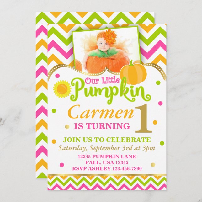 Pumpkin Birthday Invitation (Front/Back)