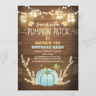 Pumpkin Birthday invitation Blue boy Birthday