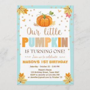 Pumpkin Birthday invitation Boy Birthday Fall blue