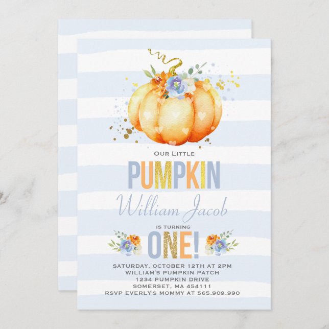Pumpkin Birthday Invitation Boy Pumpkin Birthday (Front/Back)