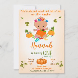 Pumpkin birthday invitation Fall invitation girl