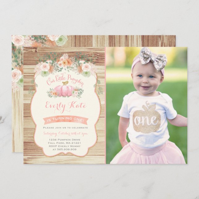 Pumpkin Birthday Invitation Rustic Pumpkin Party (Front/Back)