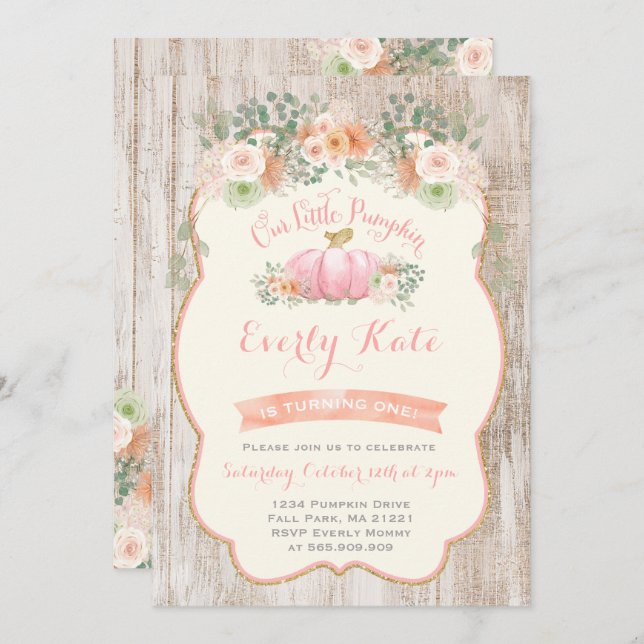 Pumpkin Birthday Invitation Rustic Pumpkin Party (Front/Back)