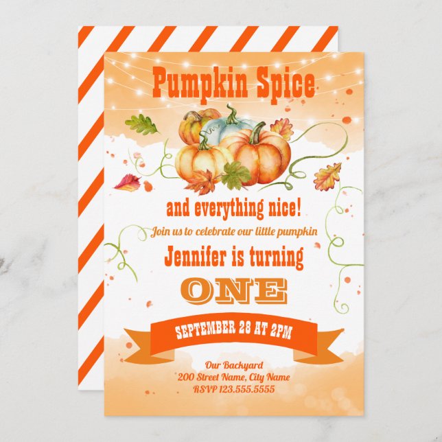 Pumpkin Birthday Party Invitation (Front/Back)