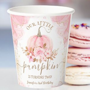Pumpkin Birthday Pink Gold Elegant Fall  Paper Cups