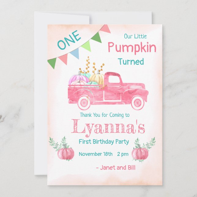 Pumpkin Birthday, Pumpkin Party, First Birthday Thank You Card (Front)