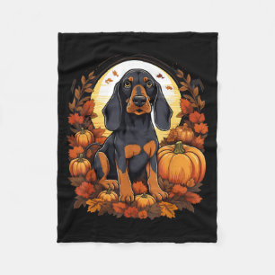 Pumpkin Black And Tan Coonhound Dog Halloween Fleece Blanket