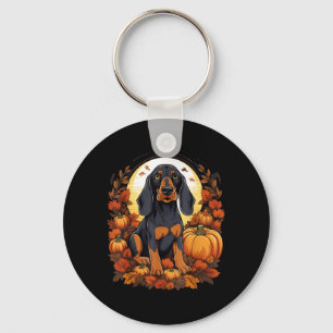 Pumpkin Black And Tan Coonhound Dog Halloween Key Ring