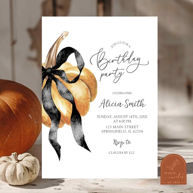 Pumpkin Black Bow Birthday party invitation (Creator Uploaded)