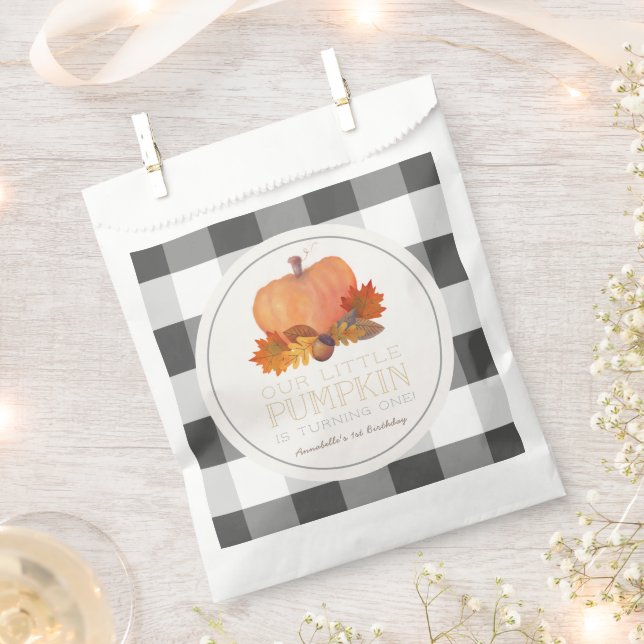 Pumpkin Black Buffalo Checks Birthday Favour Bag (Clipped)