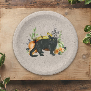 Pumpkin Black Cat Fall Autumn Paper Plate