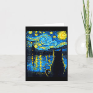 Pumpkin Black Cat Halloween Van Gogh Starry Night Card