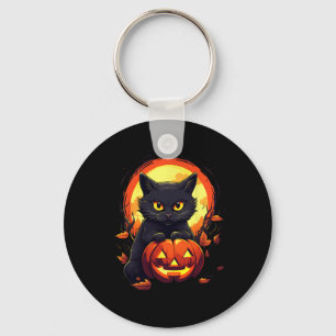 Pumpkin Black Cat Halloween Vintage Costume For Ad Key Ring