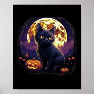 Pumpkin Black Cat Halloween Vintage Costume For Ad Poster