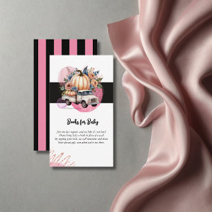 Pumpkin Black Pink Floral Truck Baby Shower Enclosure Card