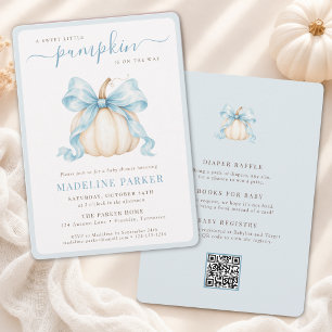 Pumpkin Blue Bow Baby Boy Shower All in One Invitation