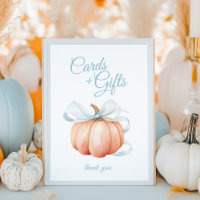 Pumpkin Blue Bow Cards & Gifts Table Sign Poster