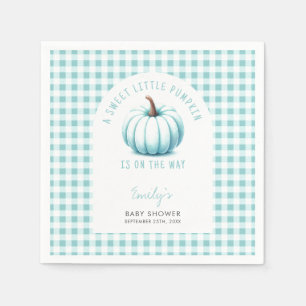 Pumpkin Blue Gingham Plaid Boy Baby Shower Napkin