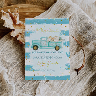 Pumpkin Blue Gold Fall Autumn Baby Shower  Thank You Card