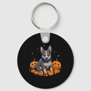 Pumpkin Blue Heeler Costume Australian Cattle Dog Key Ring