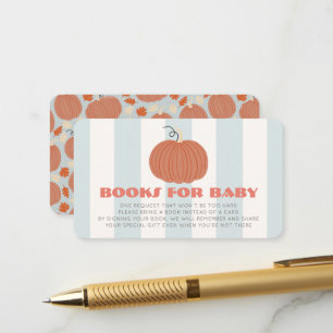 Pumpkin Blue Stripes Baby Shower Book Request Enclosure Card