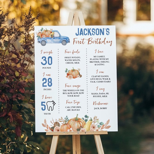 Pumpkin Blue Truck 1st Birthday Milestone Sign (Creator Uploaded)