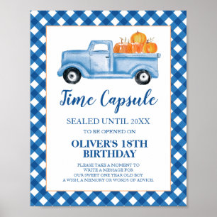 Pumpkin Blue Truck 1st Birthday Time Capsule Poster