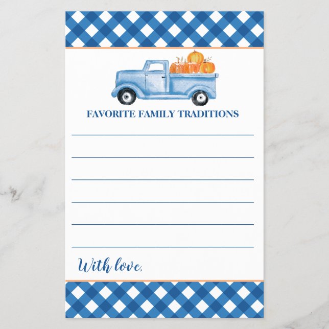 Pumpkin Blue Truck Baby Shower Family Traditions Flyer (Front)
