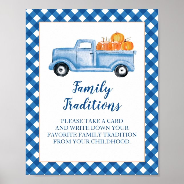 Pumpkin Blue Truck Baby Shower Family Traditions Poster (Front)