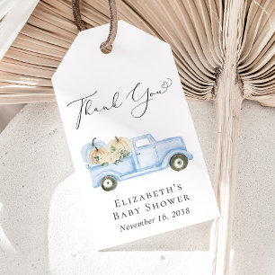 Pumpkin Blue Vintage Truck Baby Boy Shower Gift Tags