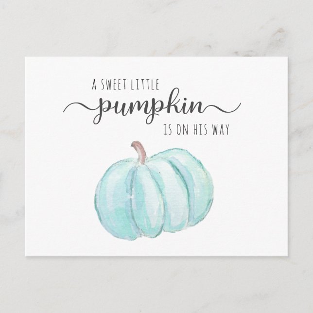 Pumpkin Blue Watercolor Baby Boy Shower Invitation Postcard (Front)