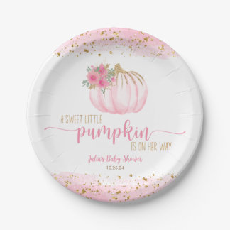 Pumpkin Blush Pink Gold Baby Girl Shower Favour Paper Plate